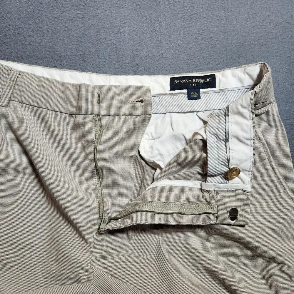 Banana Republic Dress Pants Men 36X30 (35X27) Tan Houndstooth Straight Leg
